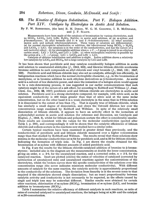 69. The kinetics of halogen substitution. Part V. Halogen addition. Part XIV. Catalysis by electrolytes in acetic acid solution