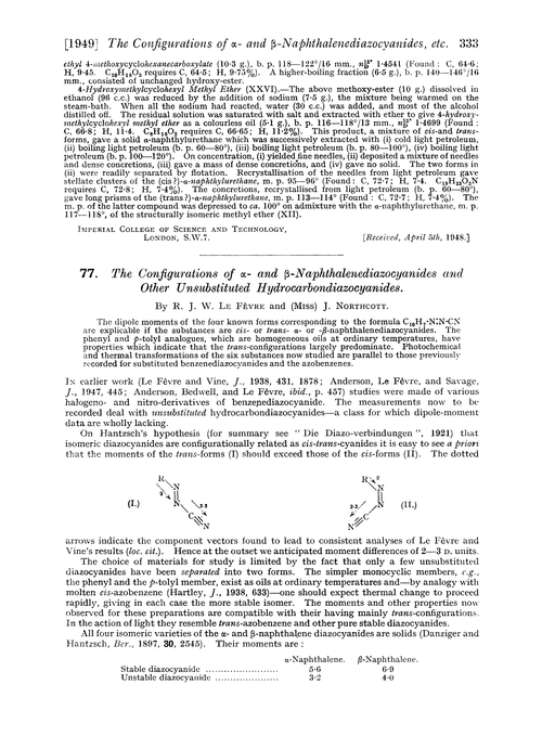 77. The configurations of α- and β-naphthalenediazocyanides and other unsubstituted hydrocarbondiazocyanides