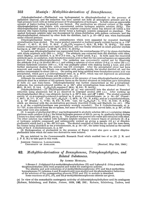 82. Methylthio-derivatives of benzophenone, tetraphenylethylene, and related substances