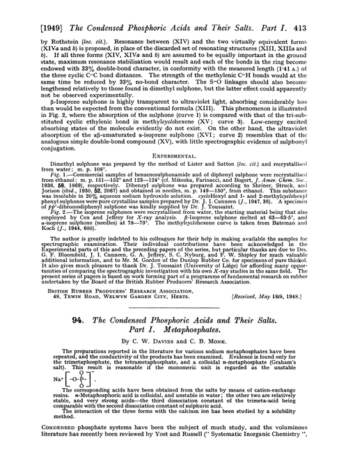 94. The condensed phosphoric acids and their salts. Part I. Metaphosphates