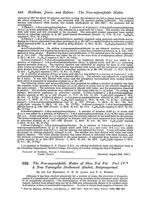 102. The non-saponifiable matter of shea nut fat. Part IV. A new tetracyclic diethenoid alcohol, butyrospermol