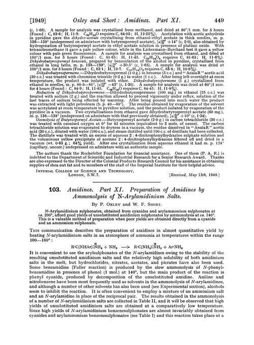 103. Amidines. Part XI. Preparation of amidines by ammonolysis of N-arylamidinium salts