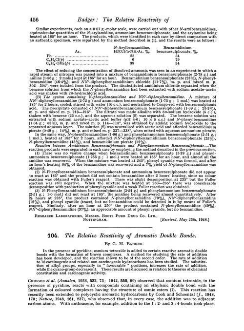 104. The relative reactivity of aromatic double bonds