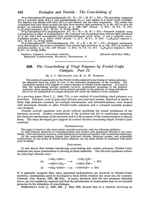 108. The cross-linking of vinyl polymers by Friedel–Crafts catalysts. Part II