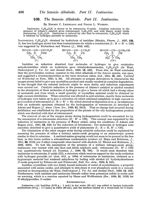 109. The senecio alkaloids. Part II. Isatinecine