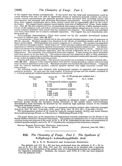112. The chemistry of fungi. Part I. The synthesis of 6-hydroxy-3 : 4-dimethoxyphthalic acid