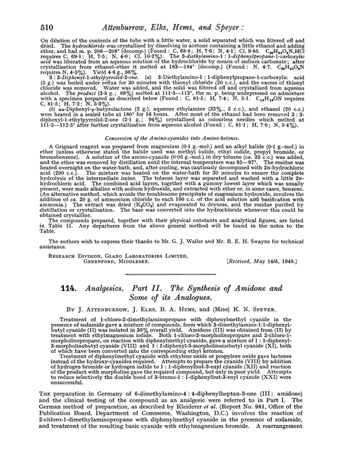 114. Analgesics. Part II. The synthesis of amidone and some of its analogues