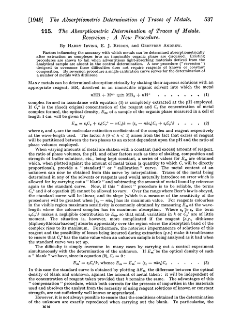 115. The absorptiometric determination of traces of metals. Reversion: a new procedure