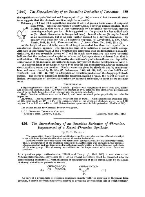 126. The stereochemistry of an oxazoline derivative of threonine. Improvement of a recent threonine synthesis