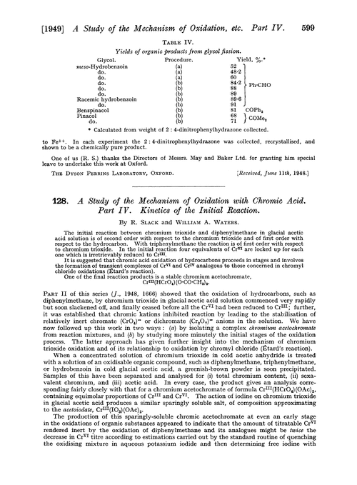 128. A study of the mechanism of oxidation with chromic acid. Part IV. Kinetics of the initial reaction