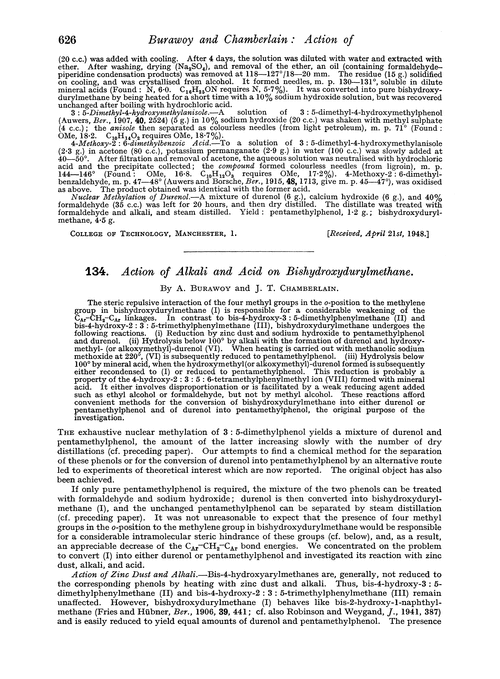 134. Action of alkali and on bishydroxydurylmethane