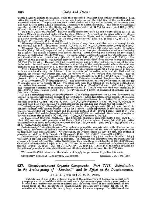 137. Chemiluminescent organic compounds. Part VIII. Substitution in the amino-group of “luminol” and its effect on the luminescence