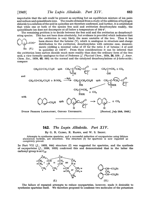 142. The lupin alkaloids. Part XIV