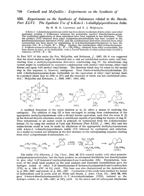 151. Experiments on the synthesis of substances related to the sterols. Part XLVI. The synthetic use of 4-keto-1 : 1-dialkylpiperidinium salts