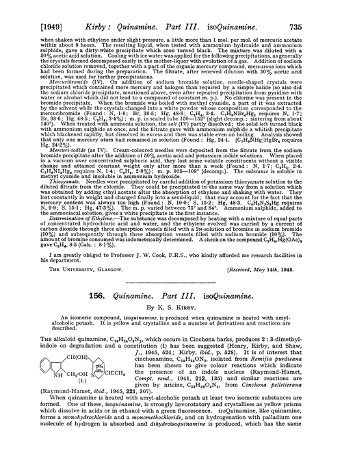 156. Quinamine. Part III. isoQuinamine