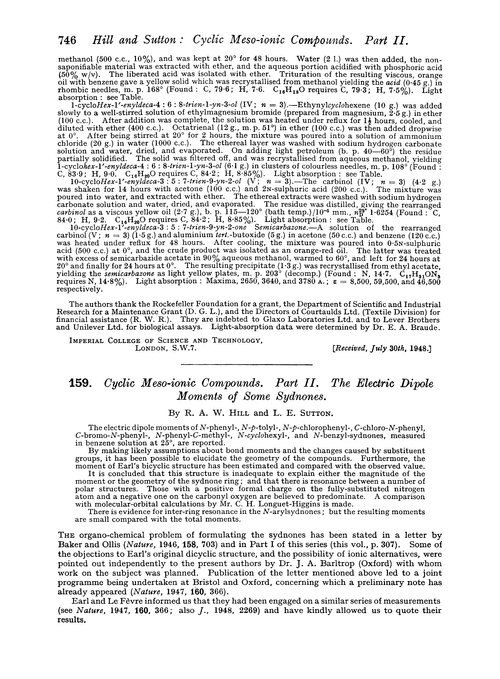 159. Cyclic meso-ionic compounds. Part II. The electric dipole moments of some sydnones
