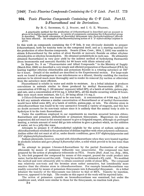 164. Toxic fluorine compounds containing the C–F link. Part II. 2-Fluoroethanol and its derivatives