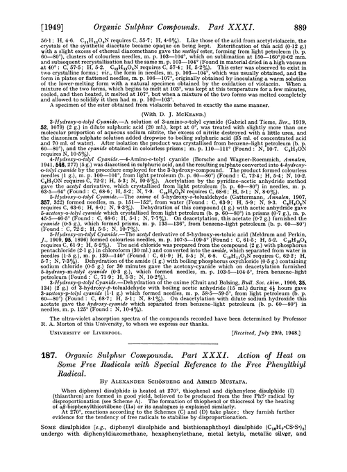187. Organic sulphur compounds. Part XXXI. Action of heat on some free radicals with special reference to the free phenylthiyl radical
