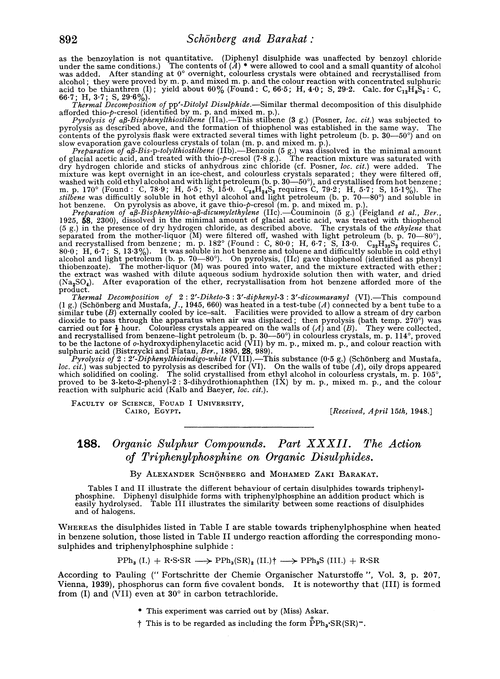 188. Organic sulphur compounds. Part XXXII. The action of triphenylphosphine on organic disulphides