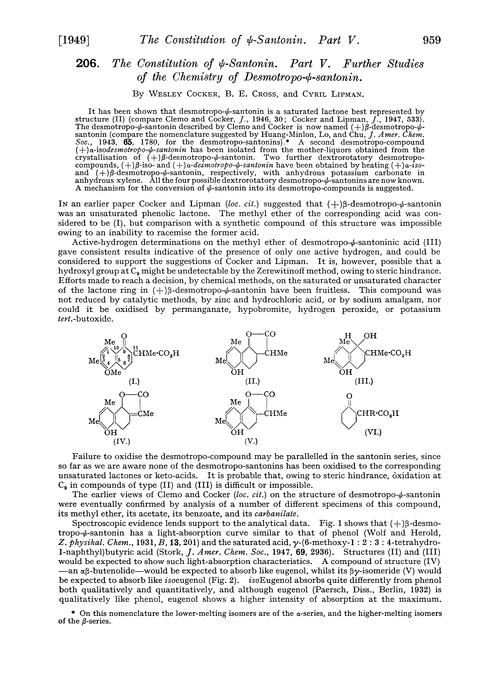 206. The constitution of ψ-santonin. Part V. Further studies of the chemistry of desmotropo-ψ-santonin
