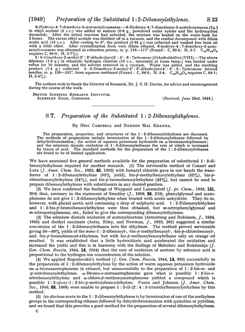 S 7. Preparation of the substituted 1 : 2-dibenzoylethylenes