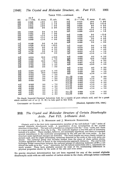 212. The crystal and molecular structure of certain dicarboxylic acids. Part VII. β-Glutaric acid