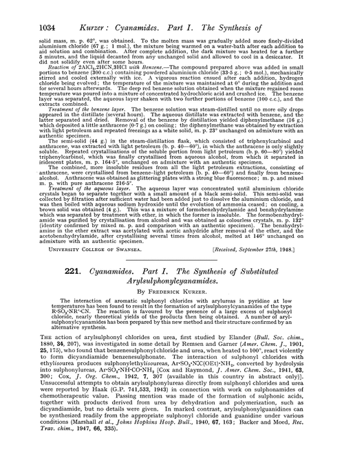 221. Cyanamides. Part I. The synthesis of substituted arylsulphonylcyanamides