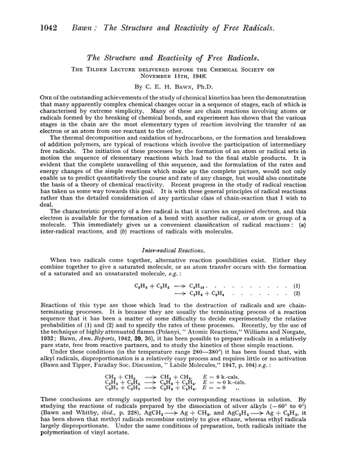 The structure and reactivity of free radicals
