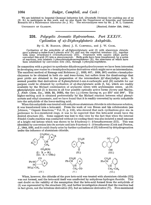 231. Polycyclic aromatic hydrocarbons. Part XXXIV. Cyclisation of αβ-diphenylglutaric anhydride