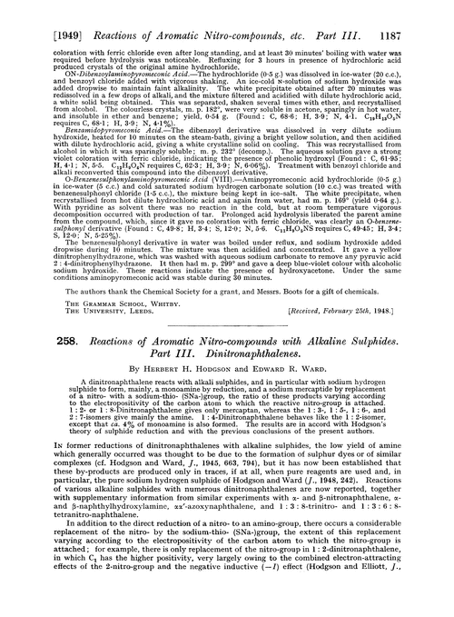 258. Reactions of aromatic nitro-compounds with alkaline sulphides. Part III. Dinitronaphthalenes