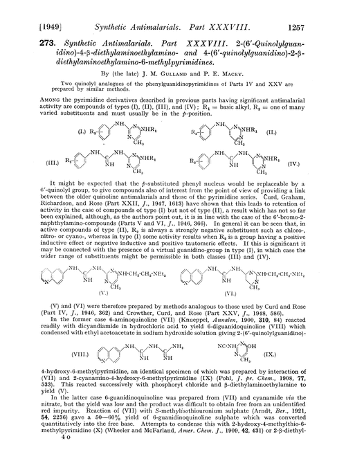 273. Synthetic antimalarials. Part XXXVIII. 2-(6′-Quinolylguanidino)-4-β-diethylaminoethylamino- and 4-(6′-quinolylguanidino)-2-β-diethylaminoethylamino-6-methylpyrimidines
