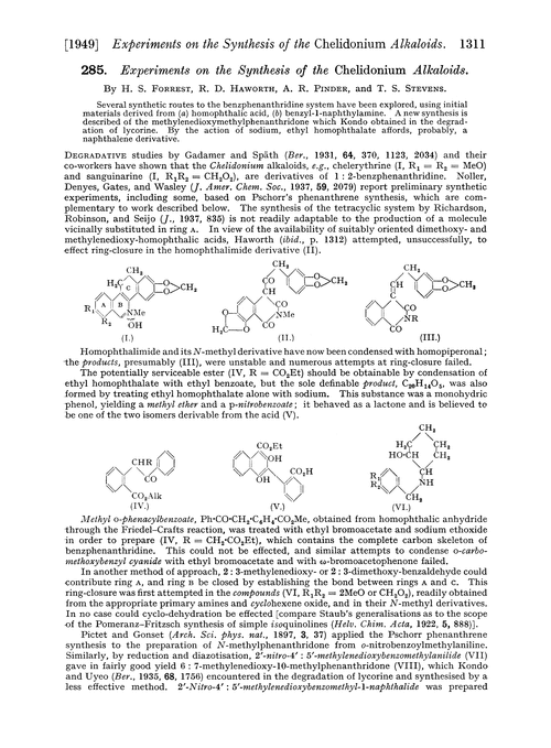 285. Experiments on the synthesis of the chelidonium alkaloids