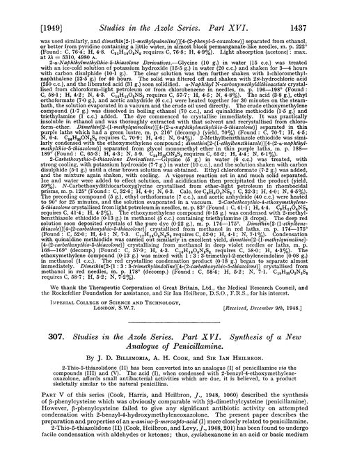 307. Studies in the azole series. Part XVI. Synthesis of a new analogue of penicillamine