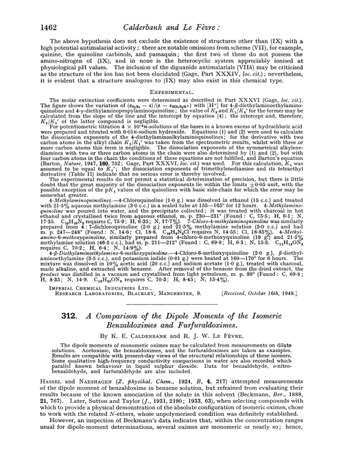 312. A comparison of the dipole moments of the isomeric benzaldoximes and furfuraldoximes