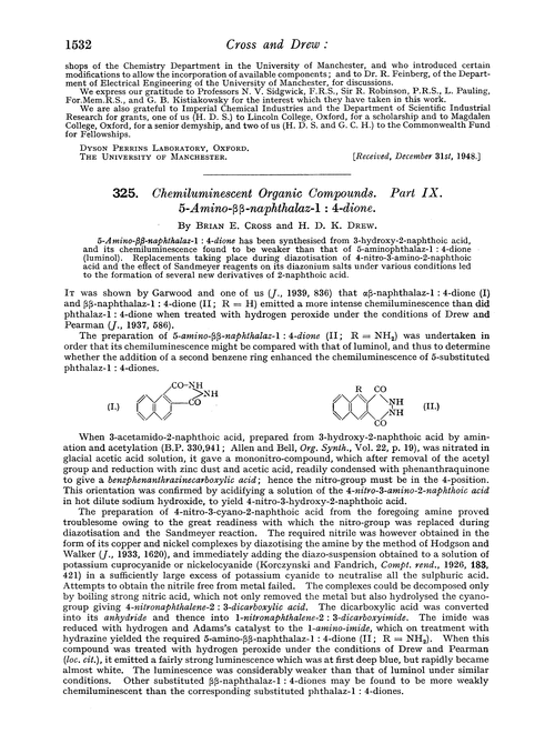 325. Chemiluminescent organic compounds. Part IX. 5-Amino-ββ-naphthalaz-1 : 4-dione