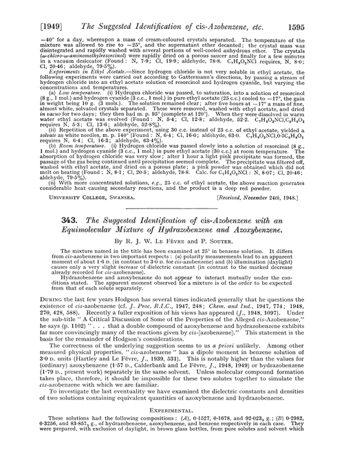 343. The suggested identification of cis-azobenzene with an equimolecular mixture of hydrazobenzene and azoxybenzene