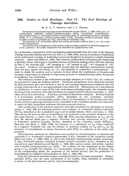 346. Studies on seed mucilages. Part IV. The seed mucilage of Plantago lanceolata
