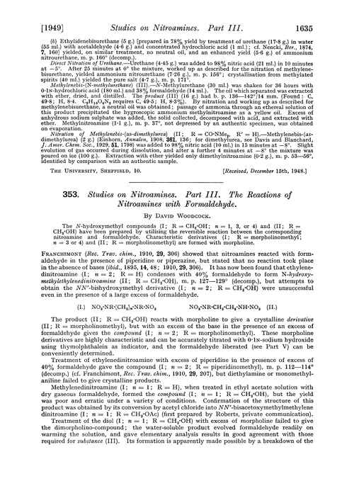 353. Studies on nitroamines. Part III. The reactions of nitroamines with formaldehyde