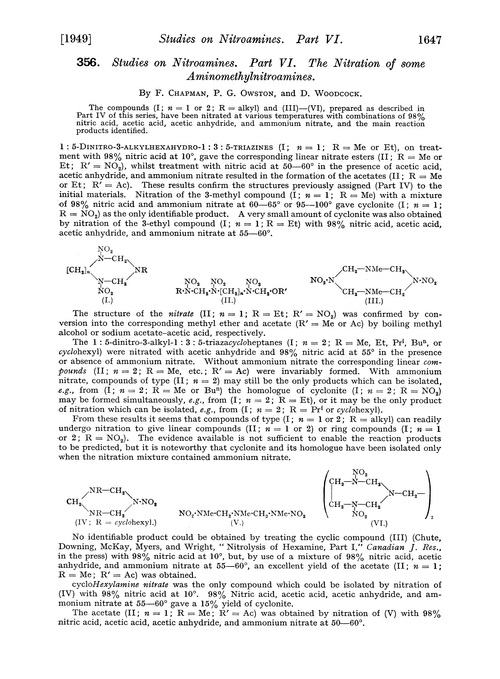 356. Studies on nitroamines. Part VI. The nitration of some aminomethylnitroamines