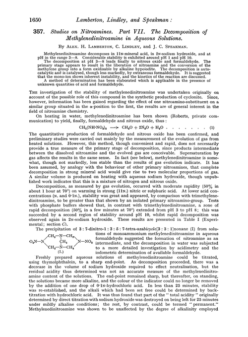 357. Studies on nitroamines. Part VII. The decomposition of methylenedinitroamine in aqueous solutions