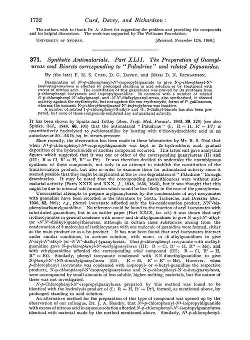 371. Synthesis antimalarials. Part XLII. The preparation of guanylureas and biurets corresponding to “Paludrine” and related diguanides
