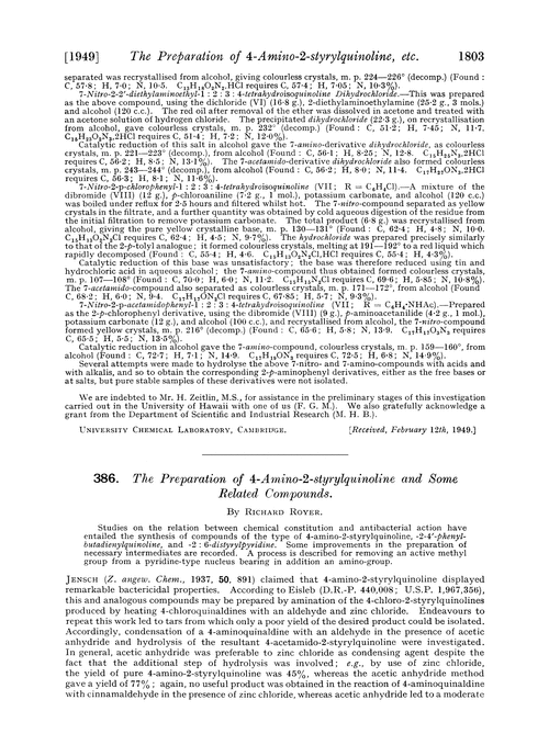 386. The preparation of 4-amino-2-styrylquinoline and some related compounds