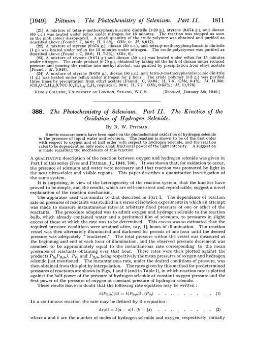 388. The photochemistry of selenium. Part II. The kinetics of the oxidation of hydrogen selenide