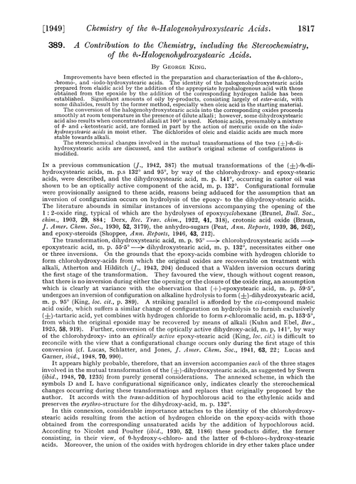 389. A contribution to the chemistry, including the stereochemistry, of the θ-halogenohydroxystearic acids