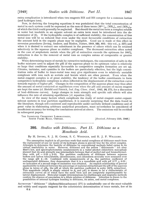 395. Studies with dithizone. Part II. Dithizone as a monobasic acid