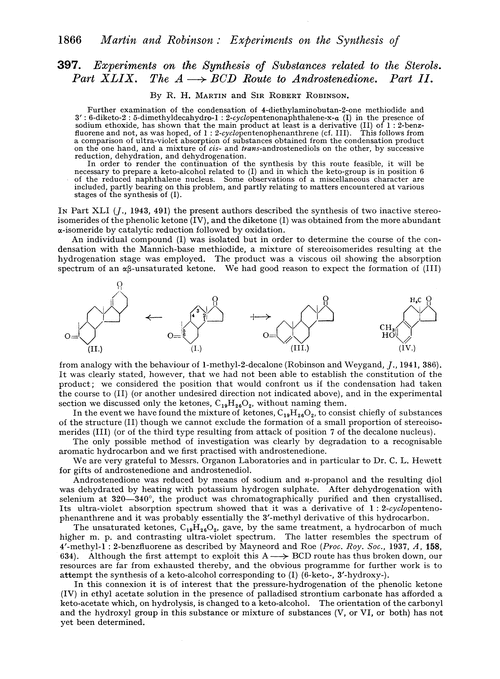 397. Experiments on the synthesis of substances related to the sterols. Part XLIX. The A → BCD route to androstenedione. Part II
