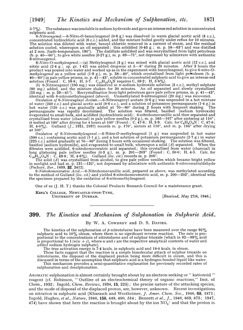 399. The kinetics and mechanism of sulphonation in sulphuric acid