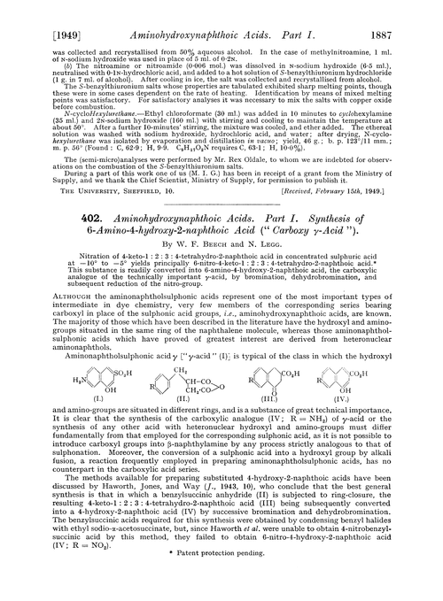 402. Aminohydroxynaphthoic acids. Part I. Synthesis of 6-amino-4-hydroxy-2-naphthoic acid (“carboxy γ-acid”)