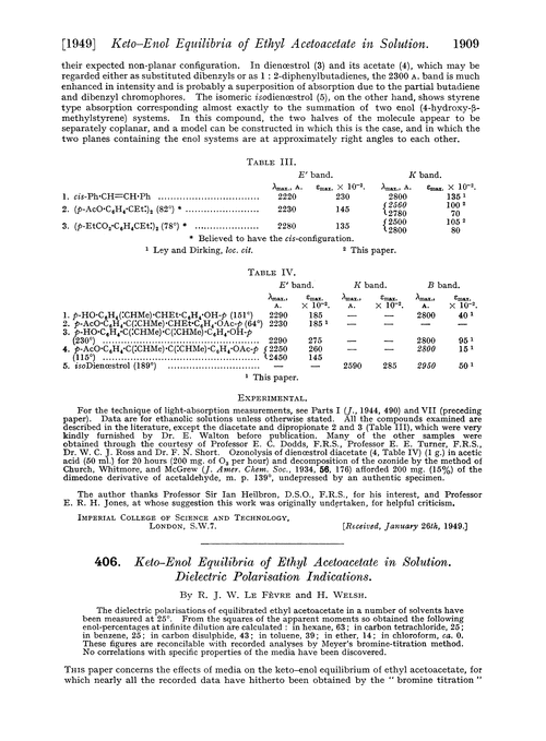 406. Keto–enol equilibria of ethyl acetoacetate in solution. Dielectric polarisation indications