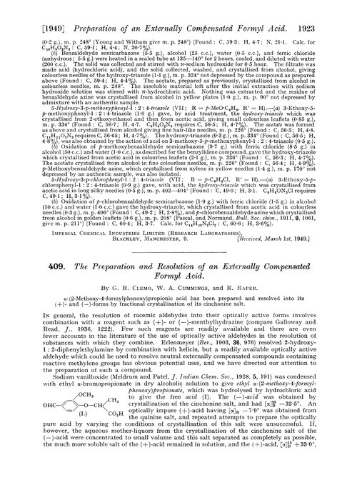 409. The preparation and resolution of an externally compensated formyl acid